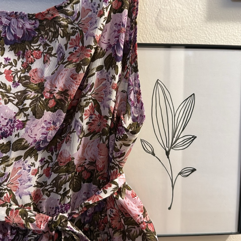One Shoulder Floral Ruffle Mini Dress - Picture 3 of 4